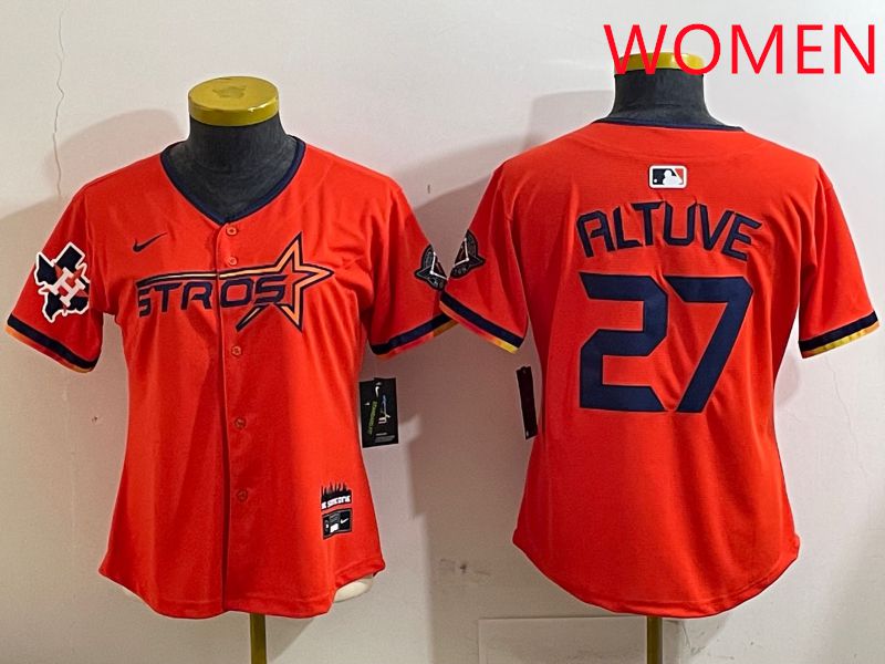 Women Houston Astros #27 Altuve Orange Three generations Joint Name 2025 Nike MLB Jersey style 4123->women mlb jersey->Women Jersey